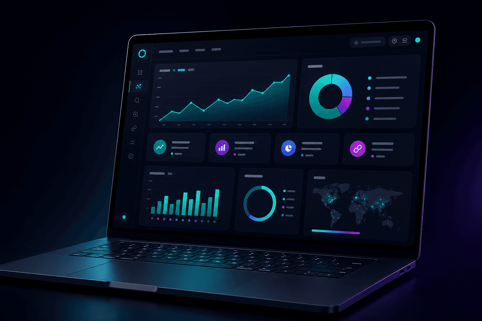 Analytics + search presence mock aligned with funnel delivery